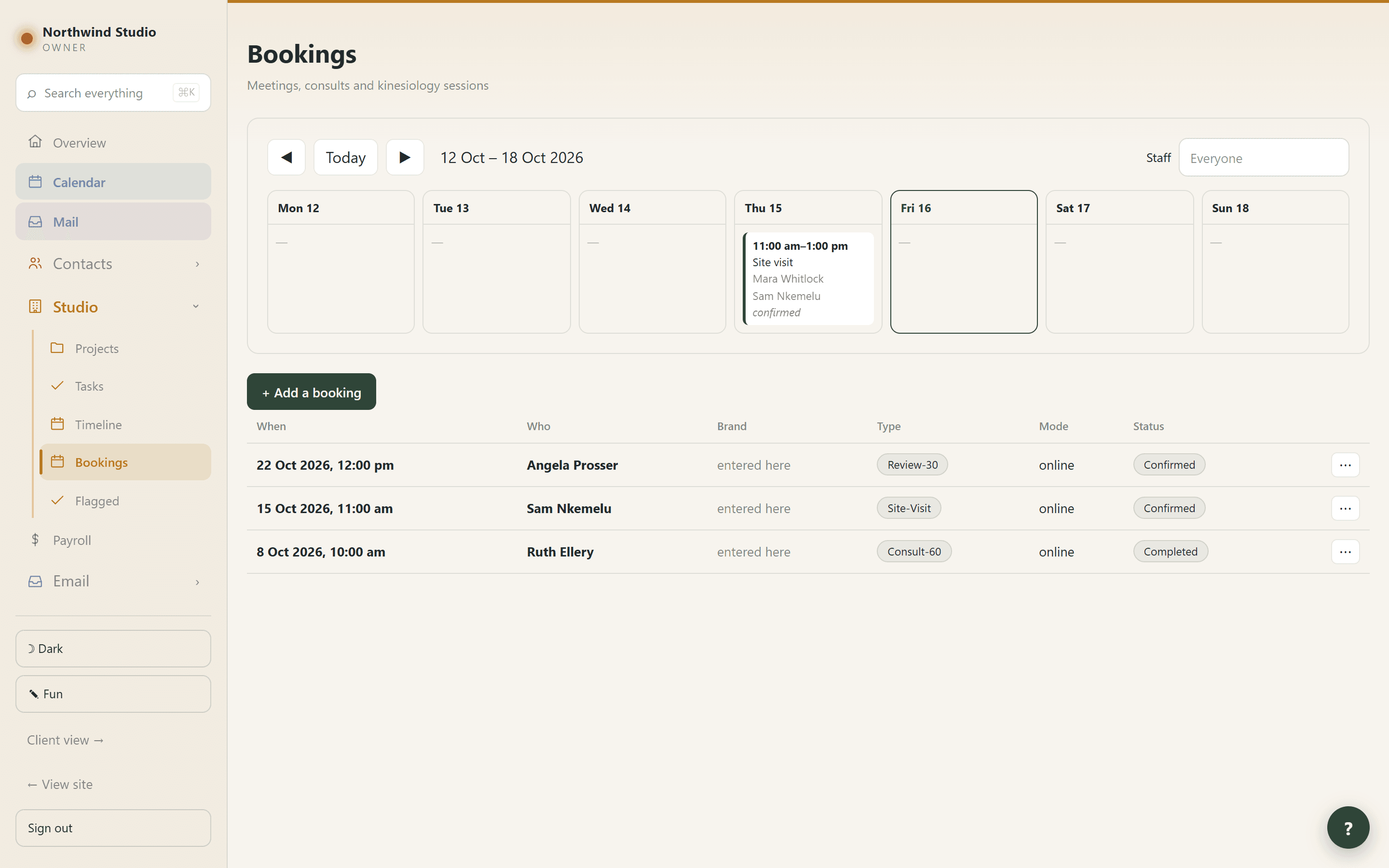 The bookings diary across every brand